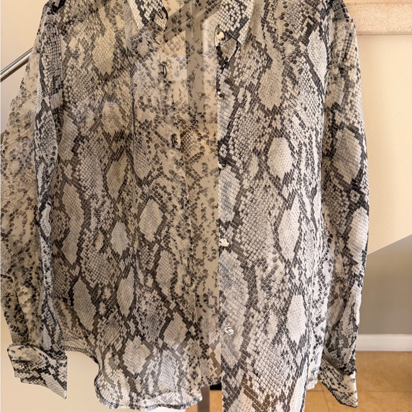 Vintage 90’s Emanuel Ungaro Sheer Snake-Print Button-Down Blouse - White & Black - Picture 5 of 14